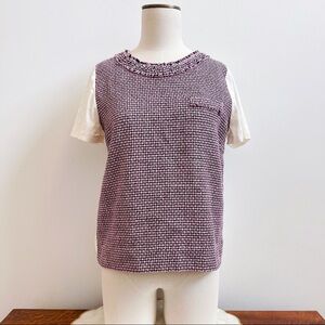 J.Crew Pink BlackTweed Front Short Sleeve Tee Sz S